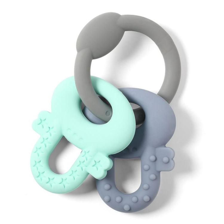 Babyono Ortho silicone teether key grey/green 0M+