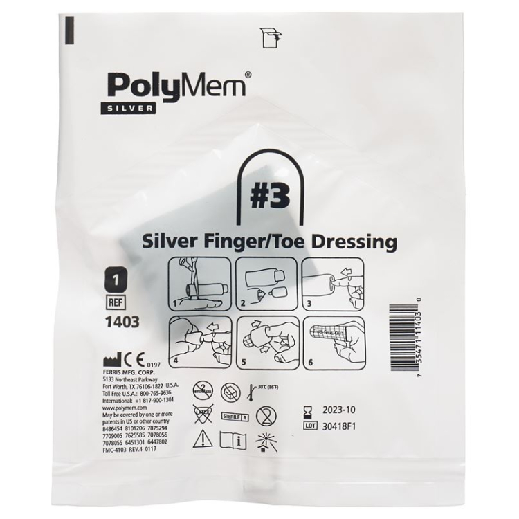 បង់រុំម្រាមដៃ/ម្រាមជើង PolyMem ប្រាក់ L No.3 6 pcs