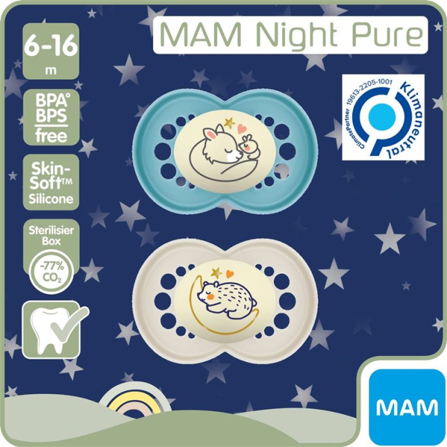 MAM Nuit Nuggi Pure Silikon 6-16 Monate 2 Stk