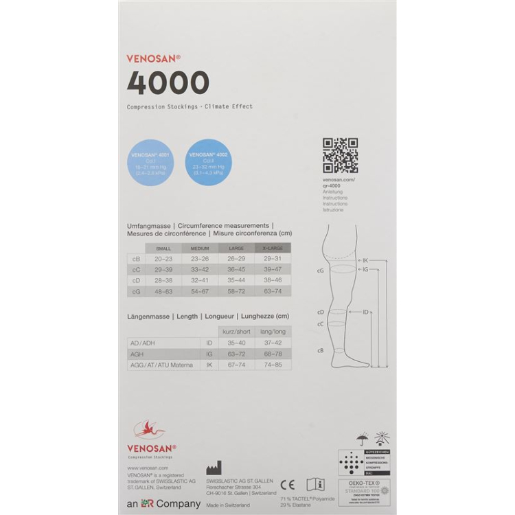 VENOSAN 4002 A-GH KKL2 XL קצר סגור שחור 1 זוג