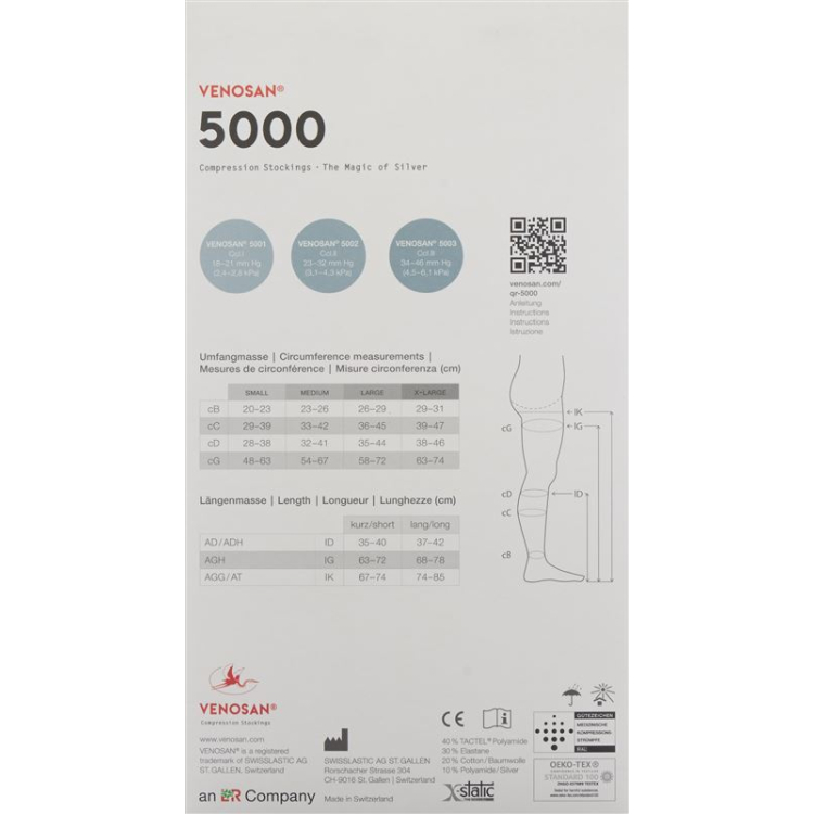 VENOSAN 5001 A-GH KKL1 XL 쇼트 오픈 블랙 1쌍