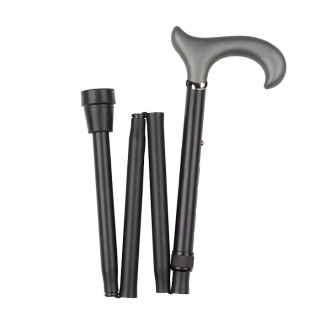 Sahag folding cane alu black -100kg 85-95cm derby soft grip handle gray 4-way foldable