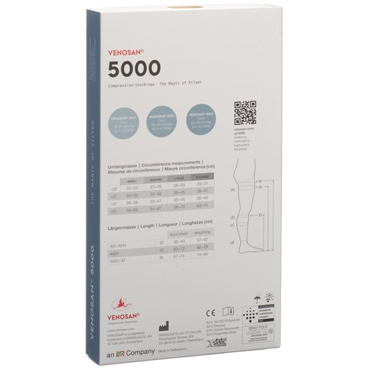 VENOSAN 5001 A-DH KKL1 XL uzun kesilgan qora 1 juft