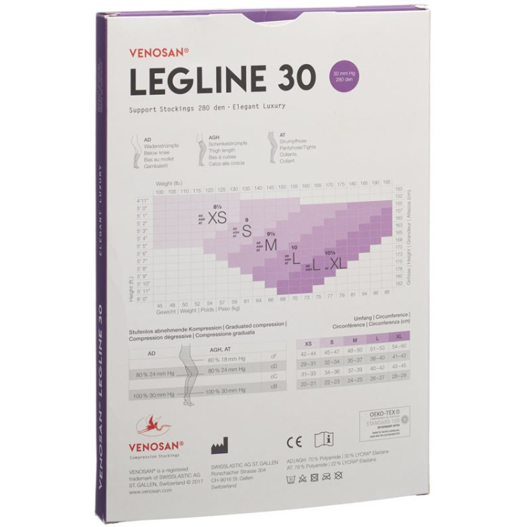 VENOSAN LEGLINE 30 A-T XS black 1 pair