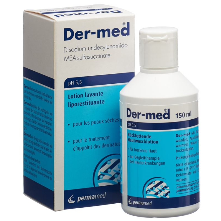 Der-med Rückfettende Hautwaschlotion បន្ថែម pH កម្រិតស្រាល 5.5 Fl 150 ml