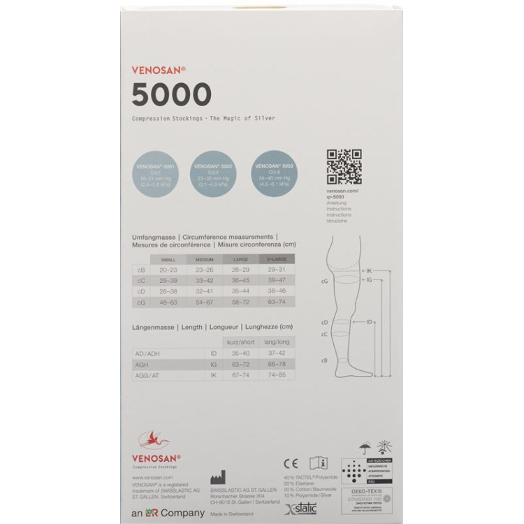 VENOSAN 5001 A-D KKL1 L کوتاه باز مشکی 1 جفت