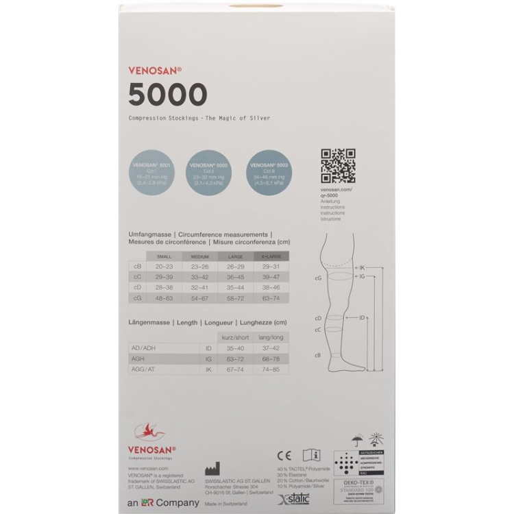 Venosan 5002 A-GH KKL2 M дълъг затворен стик черен 1 чифт