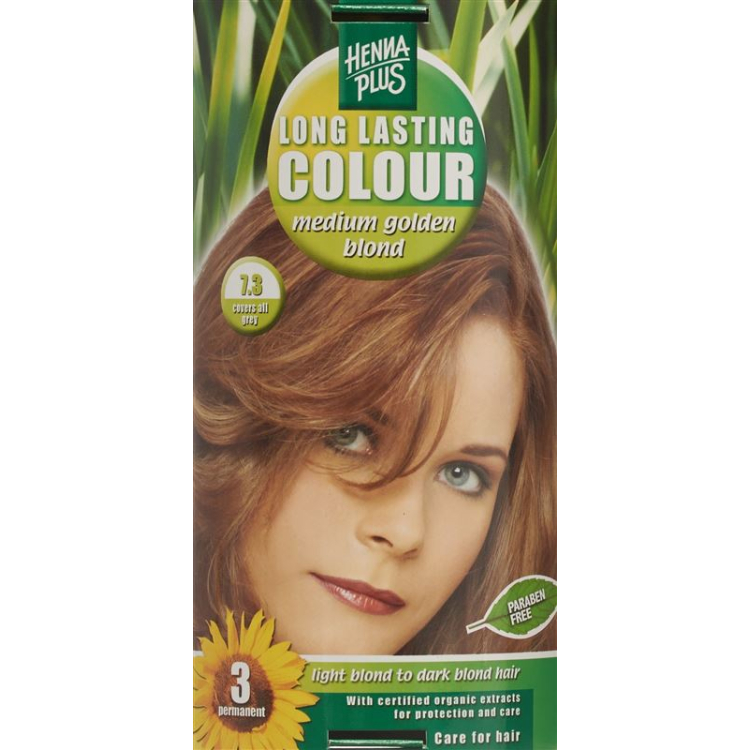 HENNA PLUS Long Last Color 7.3 միջին ոսկեգույն շիկահեր