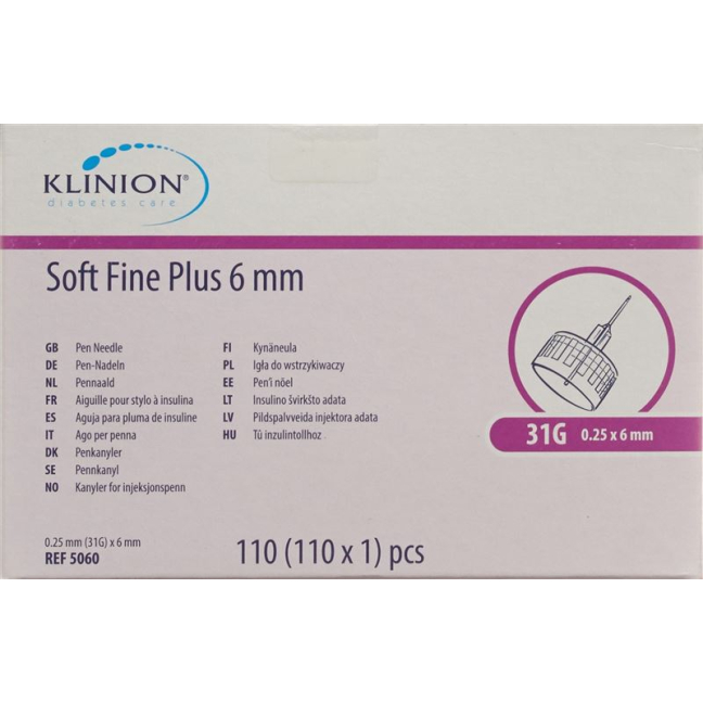 Klinion Soft Fine Plus Pennål 6mm 31G 110 stk