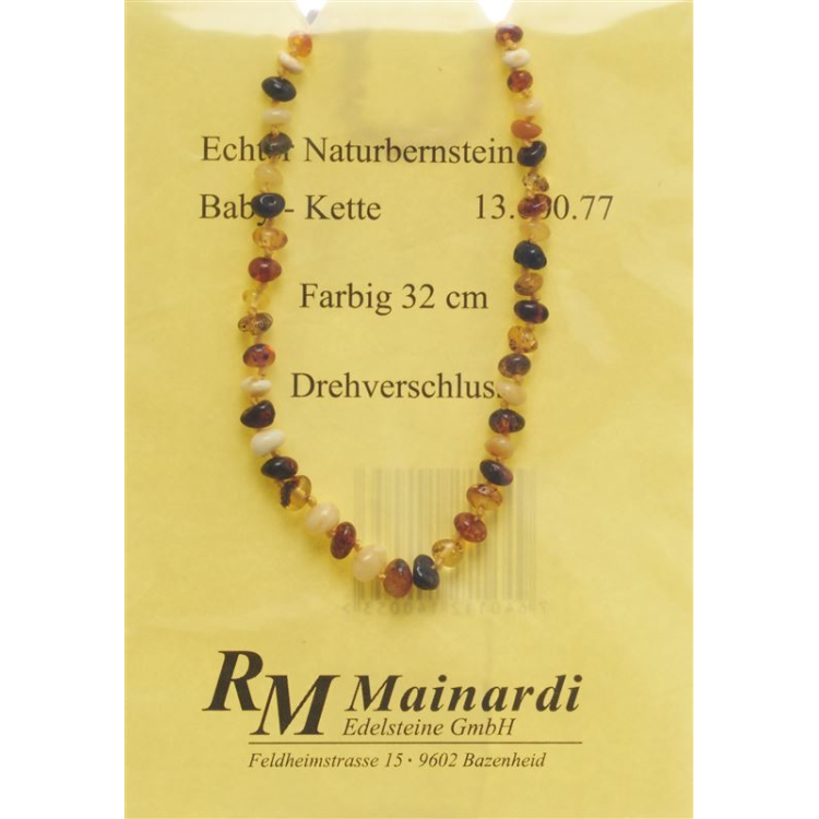 MAINARDI naturalny bursztyn 32cm kolorowe zapięcie typu twist