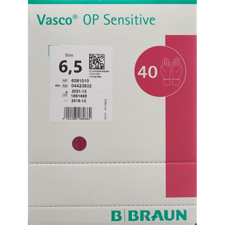 Vasco OP Sensitive əlcəklər ölçüsü 6,5 steril lateks 40 cüt