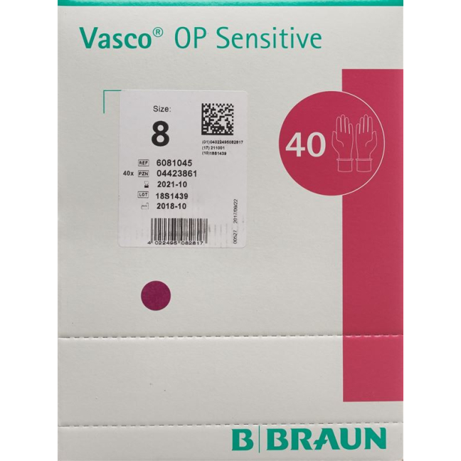 Vasco OP Sensitive бээлий 8.0 хэмжээтэй ариутгасан латекс 40 хос