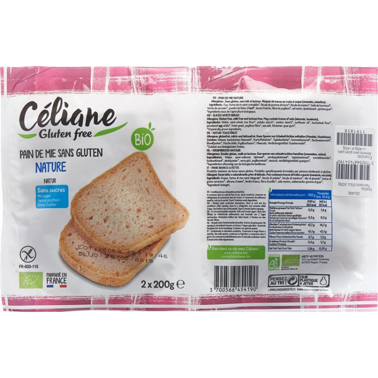 Les Recettes de Céliane natural gluten free toast 2 x 200 g