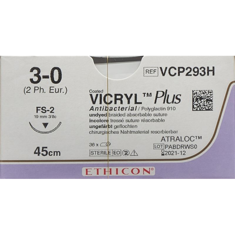 VICRYL PLUS 45 سم غير مصبوغ 3-0 FS-2 36 قطعة