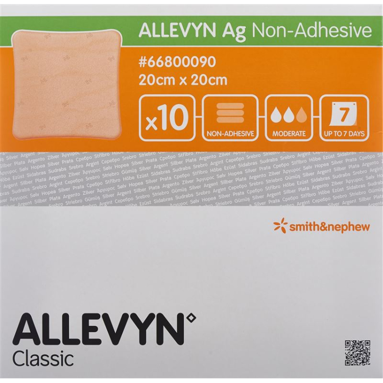 Allevyn Ag Μη Συγκολλητική Κομπρέσα Πληγών 20x20cm 10 τεμ