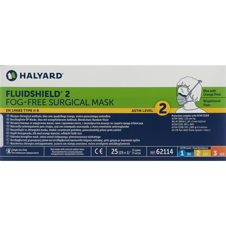 Halyard хирургиялық маскасы тұманнан қорғайды 25 дана