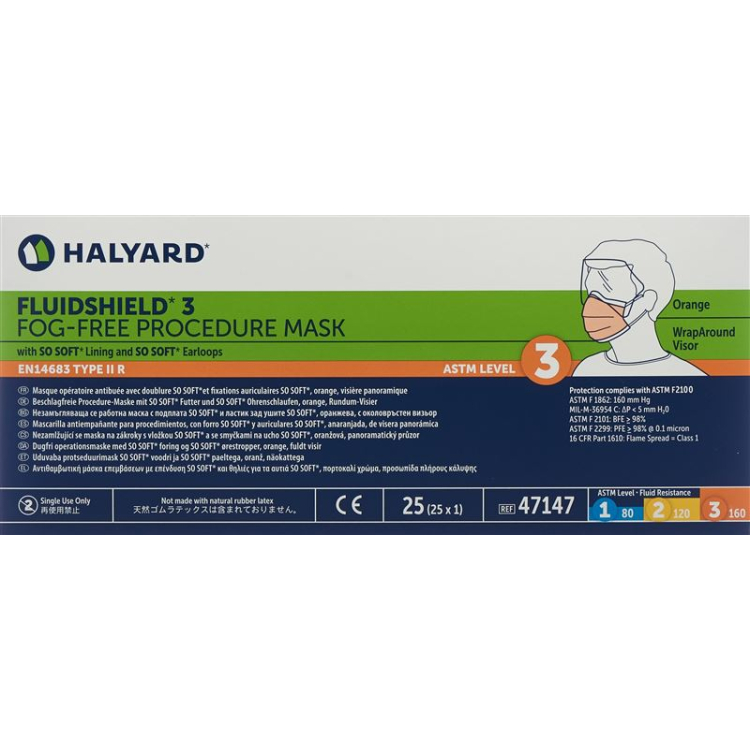 Halyard Fluidshield Mask Uduvaba 25 tükki