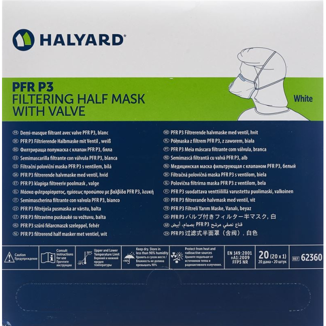 Halyard PFR P3 TBC хагас маск цагаан дисп 20 ширхэг