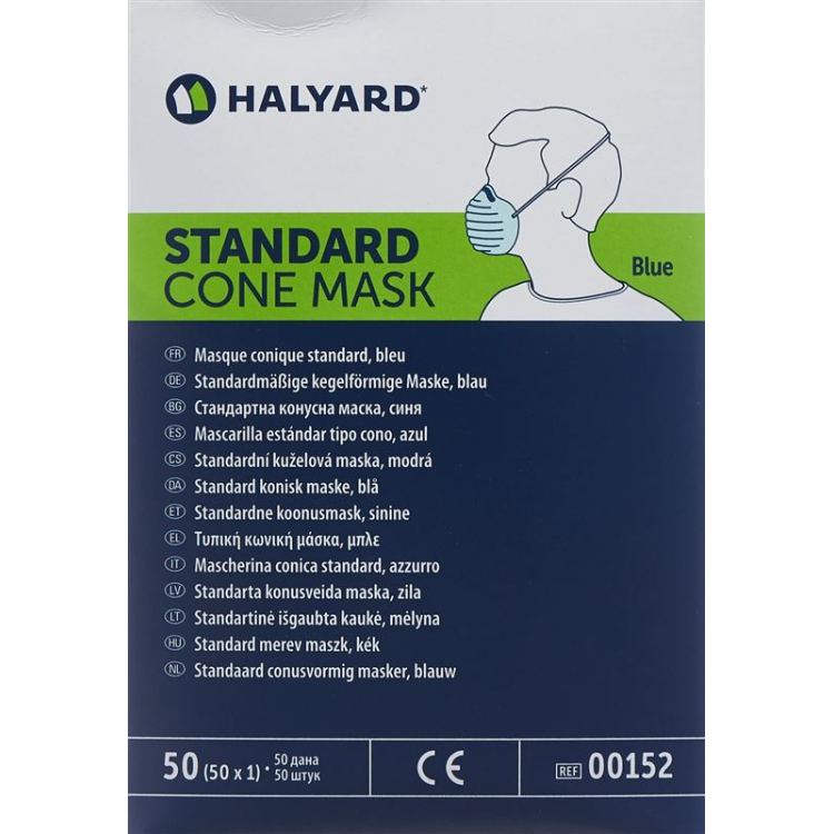 របាំងវះកាត់ Halyard Cone Classic ពណ៌ខៀវខ្ចី Disp 50 pcs