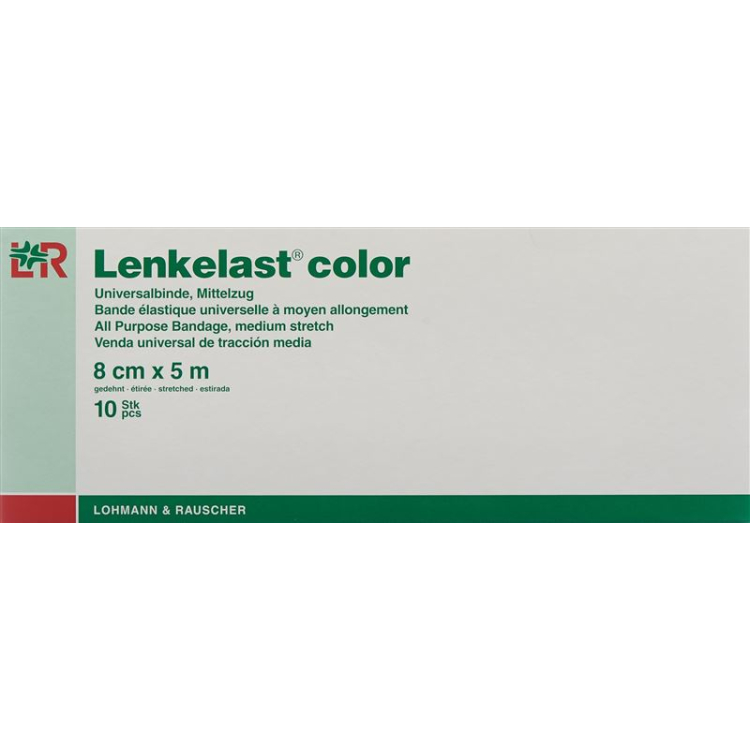 Lenkelast ضمادة عالمية متوسطة الإمتداد 8cmx5m أخضر 10 قطع