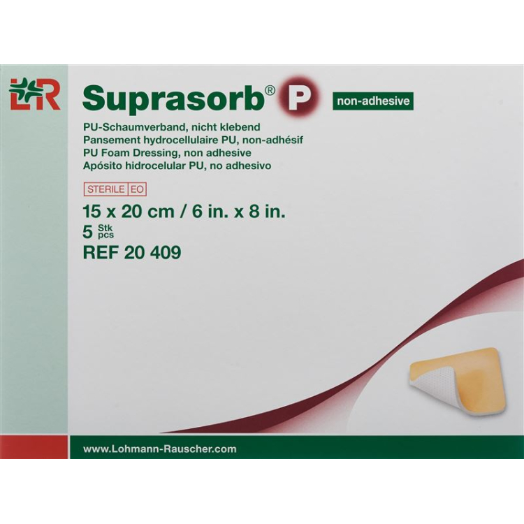 Suprasorb Pフォームドレッシング 15x20cm 非粘着性 5枚入