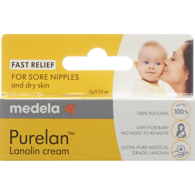 MEDELA Purelan Lanolin Nipple Cream 7g Quickly Soothes Damaged Nipples