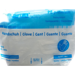 Gribi Plastikhandschuhe PE 295mm Herren transparente gerippt unsteril 100 Stk