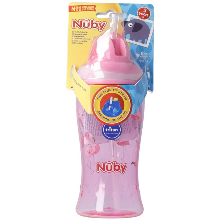 NUBY Flip-It Trinkhalmbecher TRITAN 360ml RÓZSASZÍN