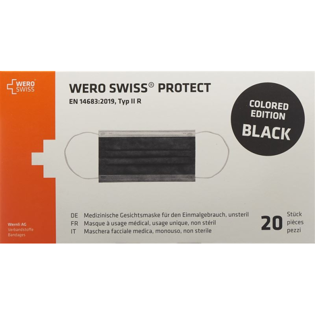 WERO SWISS Protect Maske Typ IIR schwarz - Box of 20 Stk