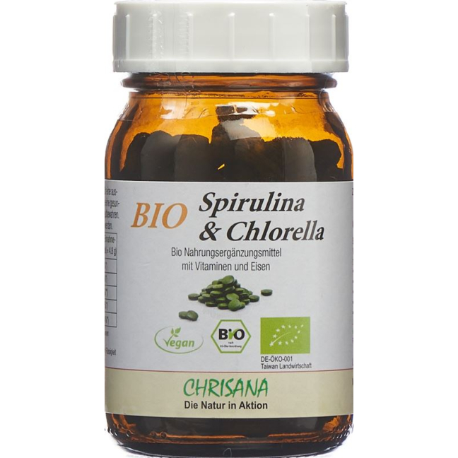 Chrisana Organic Spirulina & Chlorella Tabl Glass 250 pcs