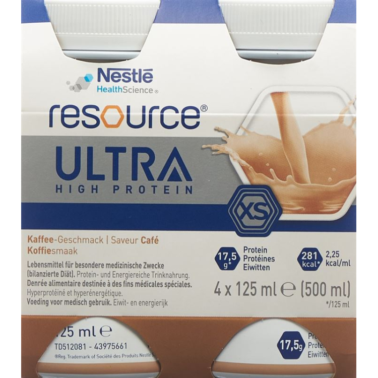 რესურსი Ultra High Protein XS Kaffee 4 Fl 125 მლ