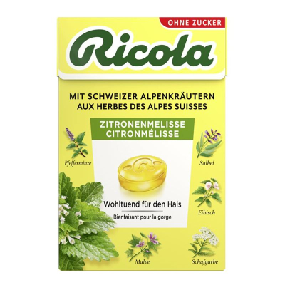 Ricola Zitronenmelisse Bonbons ohne sugar mit Stevia Box 50 גרם