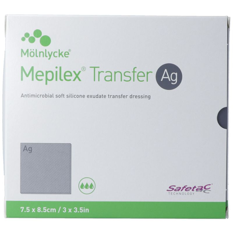 Mepilex Transfer Ag drænbandage 7,5x8,5cm 10 stk