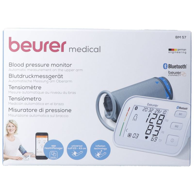 Beurer upper arm blood pressure monitor BM 57 Bluetooth smart. with universal cuff