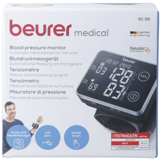Monitor de pressão arterial Beurer tela sensível ao toque de pulso BC58