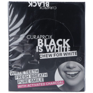 Curaprox Black is White chewing gum display with 12 blisters