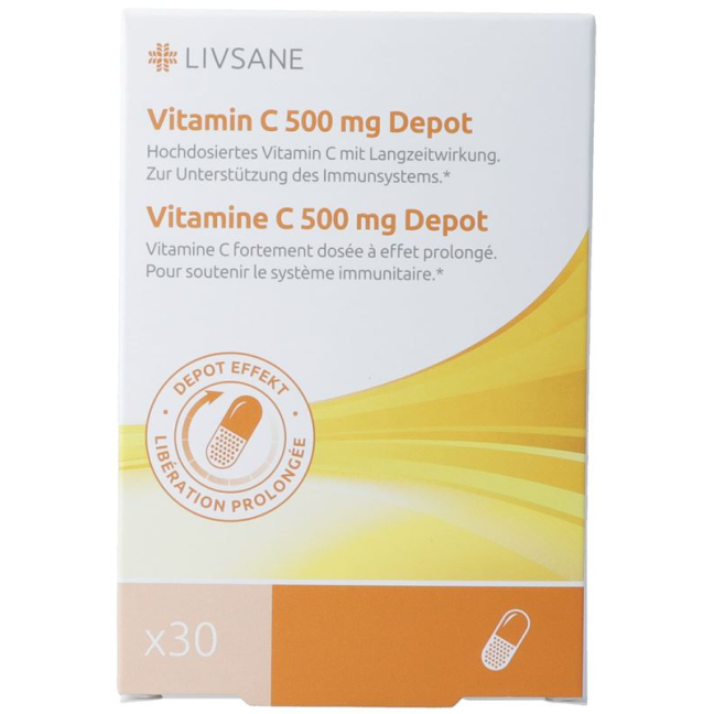 Livsane Vitamina C Depot Kaps 500 mg CH Versión 30 Stk