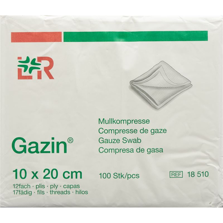 Gazin kompress 10x20cm 12-lagers/17 trådar med RK 100 st