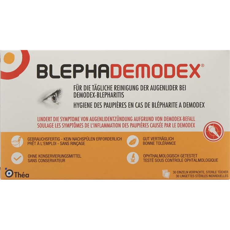 Blephademodex lingettes nettoyantes stériles emballées individuellement, 30 pièces