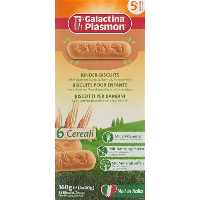 Galactina Plasmon 6 Cereal Children's Biscuits 4 x 40 g