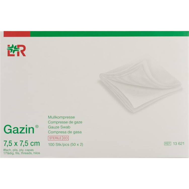 Gazin géz borogatás 7,5x7,5 cm 8-szoros steril 50 x 2 db