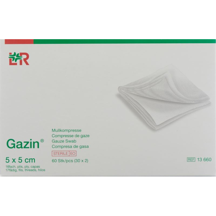 Qazin cuna kompressləri 5x5sm 16 qat steril 30 x 10 ədəd