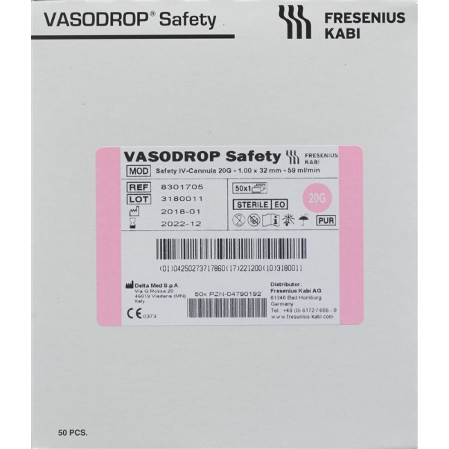 Vasodrop Safety 20G 32mm/S 50 pcs
