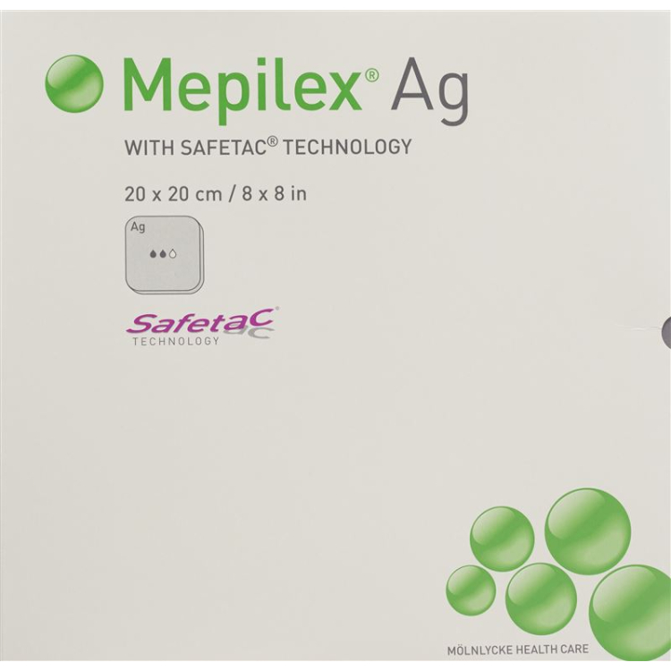 Mepilex Ag Foam Dressing Safetac 20x20cm Silikon 5 kos