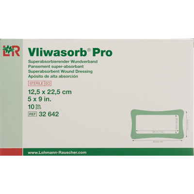 Vliwasorb Pro provides superabsorbent wound dressing 12.5x22.5cm 10 pcs