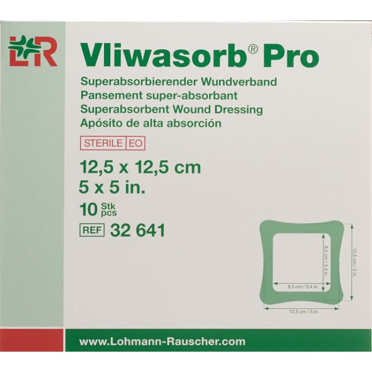 Vliwasorb Pro provides superabsorbent wound dressing 12.5x12.5cm 10 pcs