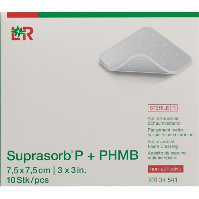 Suprasorb P + PHMB antimicrobial foam dressing 7.5x7.5cm 10 p