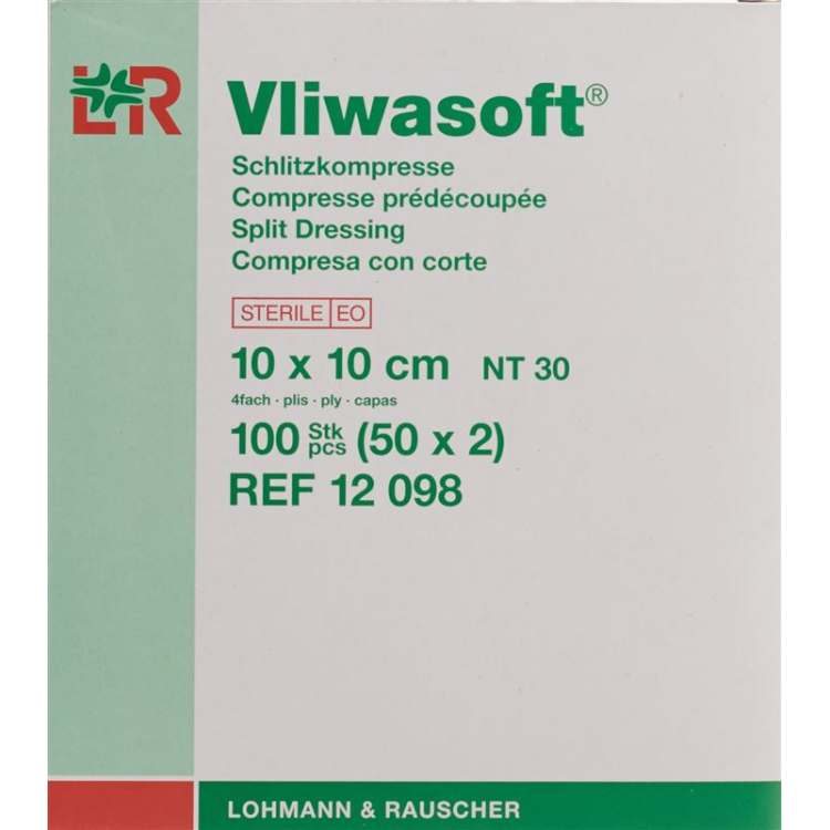 Vliwasoft slitskompresser med Y-snitt 10x10cm steril 50 x