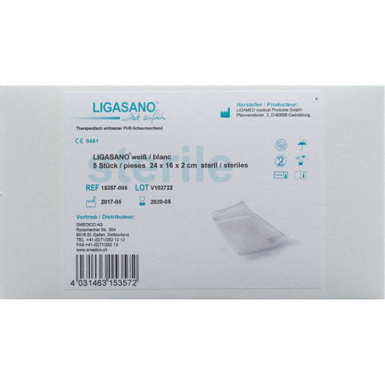 Ligasano skum komprimerer 24x16x2cm sterile 5 stk