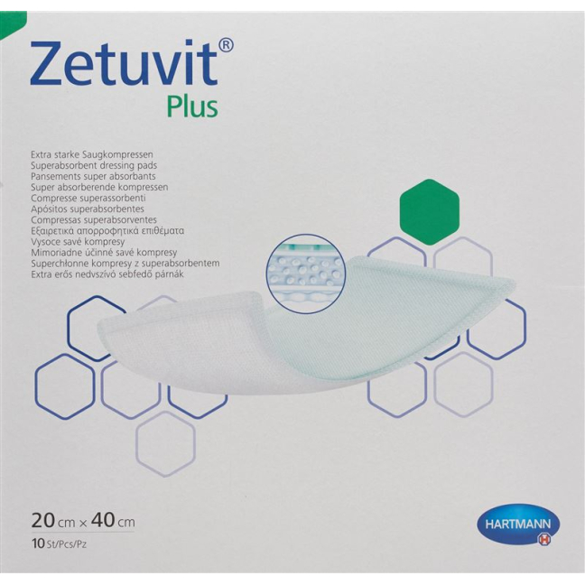 ZETUVIT Plus Absorptionsverband 20x40cm - Highly Absorbent Dressing for Heavily Exuding Wounds